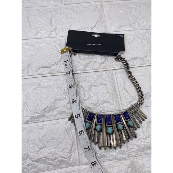 Target Semi Precious Stone Silver Tone Southwestern Bib Necklace Chic Blue - Picture 4 of 9